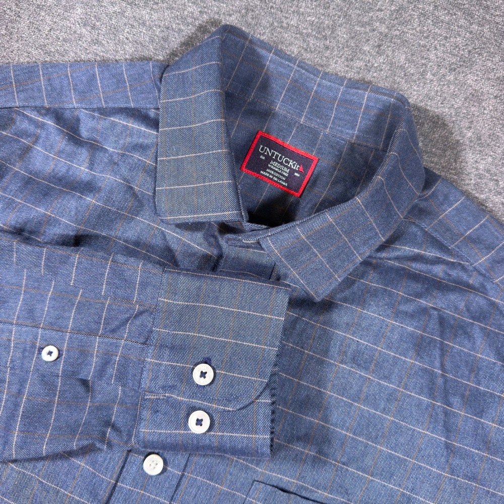 UNTUCKit Button Down Shirt Mens Medium Blue Check Wrinkle Free Long Sleeve